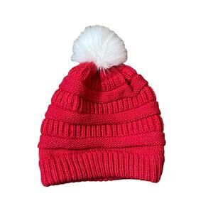self esteem girls kids red pink Beanie Hat fur Pom pom one size